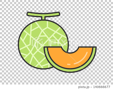 赤肉メロン(線画カラー)のイラスト 赤肉メロン(線画カラー)のイラスト 140666677