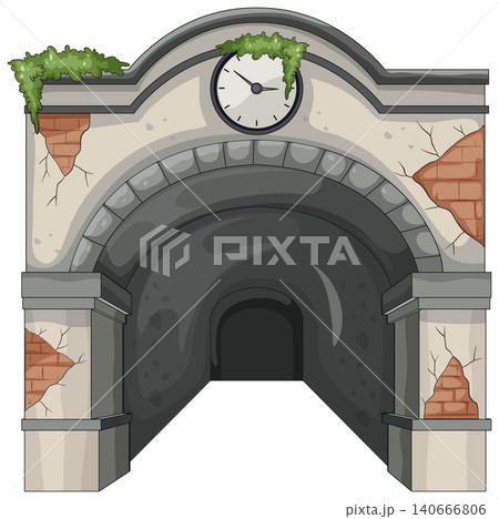 Abandoned Stone Tunnel Entrance With Broken Clock Arch Abandoned Stone Tunnel Entrance With Broken Clock Arch 140666806