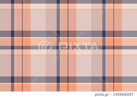 Upscale tartan seamless background, 1970s fabric textile pattern. Bedroom vector check plaid texture in orange and light colors. 140666897