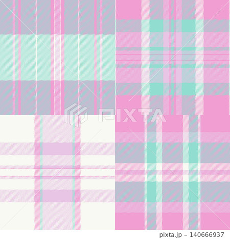 Plaid pattern set reflecting classic American buffalo check style. Seamless vector patterns suit fashion, blankets, scarves, and digital backgrounds. 140666937