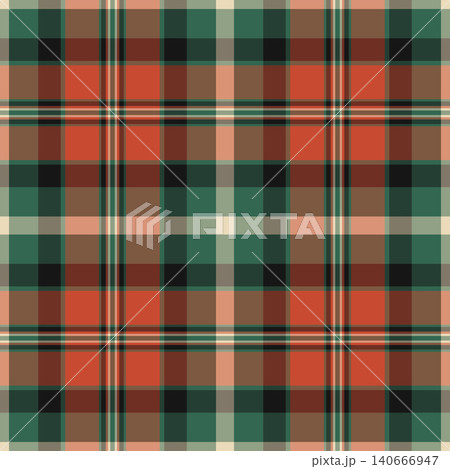 Installing seamless check background, vivid textile texture vector. Shop tartan plaid fabric pattern in orange and red colors. Installing seamless check background, vivid textile texture vector. Shop tartan plaid fabric pattern in orange and red colors. 140666947