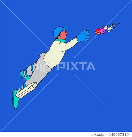 Colorful Cricket Player in Fielding Pose Illustration Colorful Cricket Player in Fielding Pose Illustration 140667319