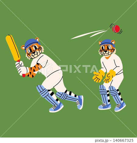 Kawaii Tiger Cricketers with Bat and Ball Kawaii Tiger Cricketers with Bat and Ball 140667325