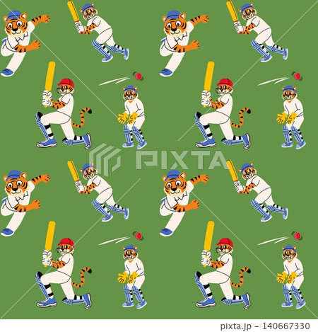 Animal Cricket Mascot Seamless Sports Pattern Animal Cricket Mascot Seamless Sports Pattern 140667330