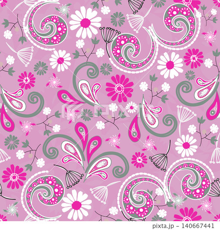 Pink seamless floral paisley pattern ,Traditional seamless paisley pattern. Indian floral ornament.Vector seamless paisley floral pattern ,Vintage floral background. 140667441