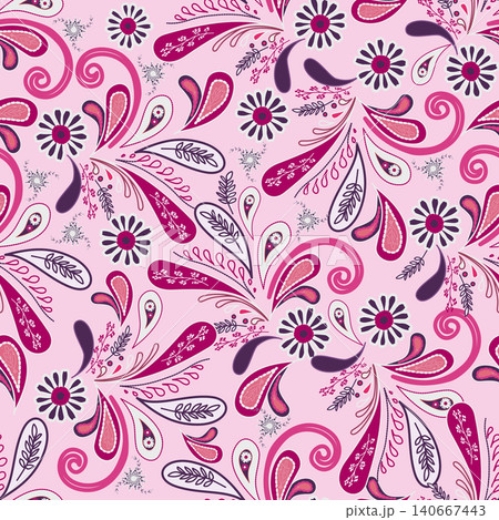 Pink seamless floral paisley pattern ,Traditional seamless paisley pattern. Indian floral ornament.Vector seamless paisley floral pattern ,Vintage floral background. Pink seamless floral paisley pattern ,Traditional seamless paisley pattern. Indian floral ornament.Vector seamless paisley floral pattern ,Vintage floral background. 140667443