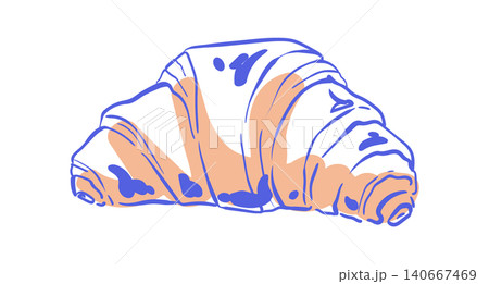 Cute whimsical croissant sketch with soft color. Hand drawn breakfast pastry icon as simple bakery food symbol and cozy brunch element. Playful cornetto doodle for cafe menu, morning card or Cute whimsical croissant sketch with soft color. Hand drawn breakfast pastry icon as simple bakery food symbol and cozy brunch element. Playful cornetto doodle for cafe menu, morning card or 140667469