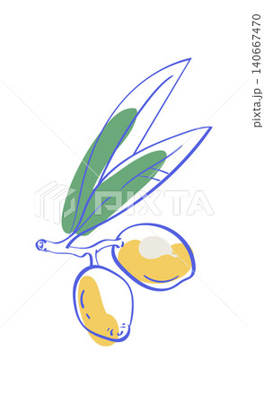 Vintage olive branch doodle with blue and yellow color detail. Hand drawn mediterranean food motif as cute italian icon for cafe menu and restaurant card. Gourmet leaves art suits picnic brunch or Vintage olive branch doodle with blue and yellow color detail. Hand drawn mediterranean food motif as cute italian icon for cafe menu and restaurant card. Gourmet leaves art suits picnic brunch or 140667470