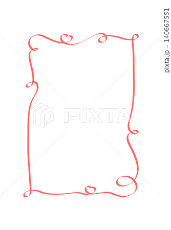 Wavy coquette doodle border frame in red. Romantic heart ribbon line as cute decor. Vertical simple outline suits valentine card and wedding invite template or holiday poster with girly aesthetic Wavy coquette doodle border frame in red. Romantic heart ribbon line as cute decor. Vertical simple outline suits valentine card and wedding invite template or holiday poster with girly aesthetic 140667551