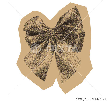 Bow paper cutout with grainy photocopy collage band. Vector Christmas celebration whimsical element isolated. Scrapbook vintage coquette decoration Bow paper cutout with grainy photocopy collage band. Vector Christmas celebration whimsical element isolated. Scrapbook vintage coquette decoration 140667574