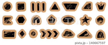 Textured cutout shape with geometric paper figure and collage elements. Black rectangle scrapbook sticker pieces with grunge texture. Vector oval, cloud and arch set for journal and punk zine isolated Textured cutout shape with geometric paper figure and collage elements. Black rectangle scrapbook sticker pieces with grunge texture. Vector oval, cloud and arch set for journal and punk zine isolated 140667597