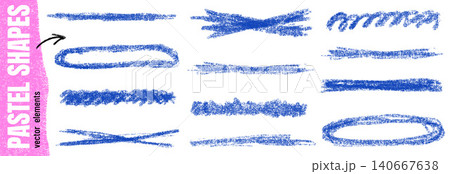 Highlight underline pencil strokes in deep blue pastel on white. Crayon kid brush texture with oval and line shapes set. Hand drawn vector highlight elements with cross, irregular marks isolated Highlight underline pencil strokes in deep blue pastel on white. Crayon kid brush texture with oval and line shapes set. Hand drawn vector highlight elements with cross, irregular marks isolated 140667638