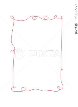 Whimsical romantic wedding heart frame with red wavy border. Cute rectangle love card and valentine invite layout as simple minimal sketch. Hand drawn doodle outline for social media and romantic day 140667723