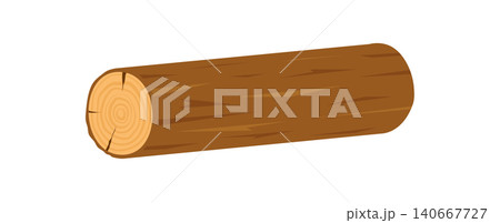 Flat wooden log label with brown wood trunk and round tree grain texture. Simple sticker style as natural timber concept, forest product symbol and rustic label element for branding or game UI Flat wooden log label with brown wood trunk and round tree grain texture. Simple sticker style as natural timber concept, forest product symbol and rustic label element for branding or game UI 140667727