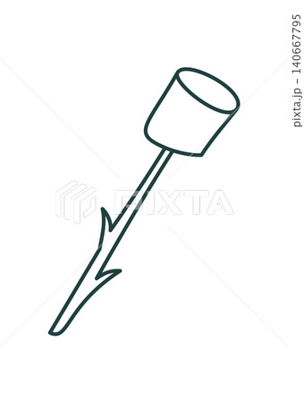 Simple hand drawn outline style object. Minimal line marshmallow on a stick as a cute travel symbol. Outdoor camp treat and adventure snack with green stroke color. Campfire roast idea, camping and Simple hand drawn outline style object. Minimal line marshmallow on a stick as a cute travel symbol. Outdoor camp treat and adventure snack with green stroke color. Campfire roast idea, camping and 140667795