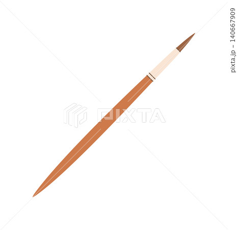 Flat paint brush doodle art style. Simple painter tool as cute cartoon object. Craft equipment with white handle and brown paintbrush head. Childish hobby image for school class and creative studio Flat paint brush doodle art style. Simple painter tool as cute cartoon object. Craft equipment with white handle and brown paintbrush head. Childish hobby image for school class and creative studio 140667909