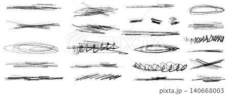 Grainy scribble with paint spray and messy highlight for poster or card. Brush divider grunge in scratchy grainy scribble marks. Hand drawn vector oval, strikethrough and dividers pack isolated on bg Grainy scribble with paint spray and messy highlight for poster or card. Brush divider grunge in scratchy grainy scribble marks. Hand drawn vector oval, strikethrough and dividers pack isolated on bg 140668003