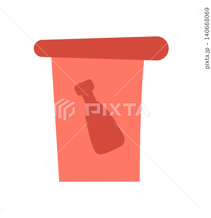 Red trashcan bin simple flat symbol. Vertical plastic container with bottle refusebin as clean rubbish sign. Modern waste can for garbage disposal in kitchen or office, eco sanitation icon on white 140668069
