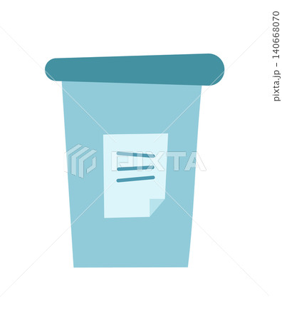 Blue trash can in flat style. Simple rubbish container as office wastebasket icon. Clean garbage bin for paper and litter, modern sanitation symbol on white background, minimalist refuse reminder for 140668070
