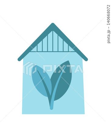 Eco house symbol in flat blue style. Green ecology home stands for organic lifestyle and sustainable nature care. Simple eco house icon suits environment concept, clean planet projects and friendly 140668072