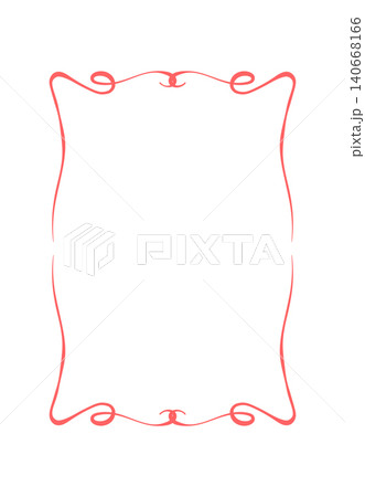 Romantic coquette wedding card frame in red. Cute wavy border as simple doodle ribbon and decorative outline. Vertical white background for invite or vintage love menu, minimal party template with 140668166