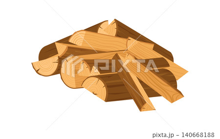 Brown cartoon wood log stack icon in flat style. Chopped tree trunk as dry firewood pile for campfire and fireplace fuel. Stack of split timber and woodpile with warm yellow brown color for label Brown cartoon wood log stack icon in flat style. Chopped tree trunk as dry firewood pile for campfire and fireplace fuel. Stack of split timber and woodpile with warm yellow brown color for label 140668188