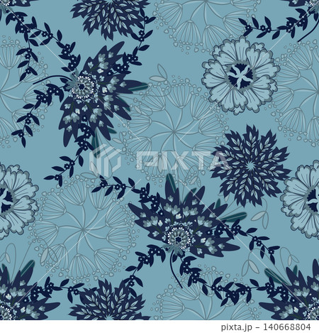 Seamless floral pattern with pink and white flowers ,Floral seamless pattern, Flower chintz pattern seamless vector border print. Botanical batik background. Arabesque floral ornament motif for fabric 140668804