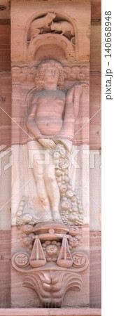 The astrological sign of Libra, relief on house facade in Aschaffenburg, Germany 140668948