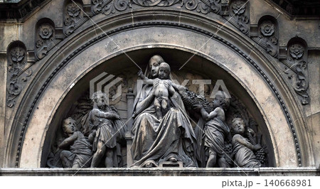Virgin Mary with Jesus surrounded by angels, Notre Dame des Champs in Paris, France 140668981