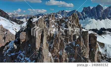 Majestic rocky mountains in snow Alps Dolomites Majestic rocky mountains in snow Alps Dolomites 140669152