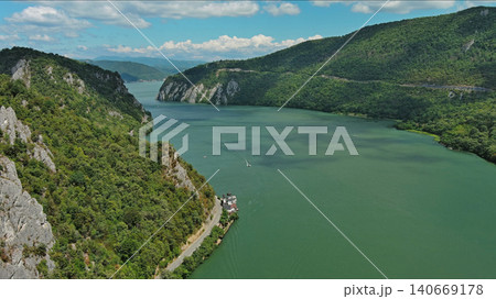 Danube river and mountains in Djerdap National Park Danube river and mountains in Djerdap National Park 140669178