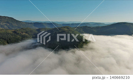 Aerial foggy mountain landscape Aerial foggy mountain landscape 140669210