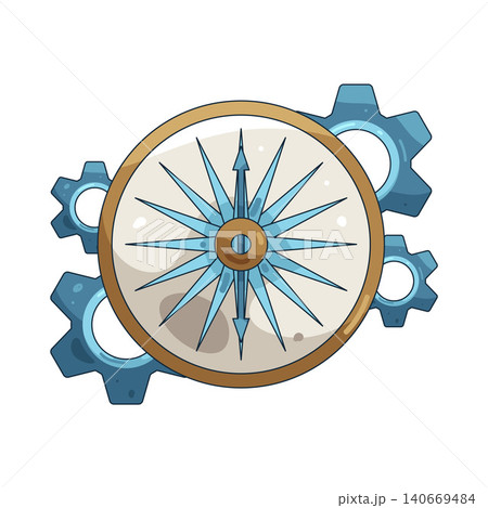 Illustration of compass with gears 140669484