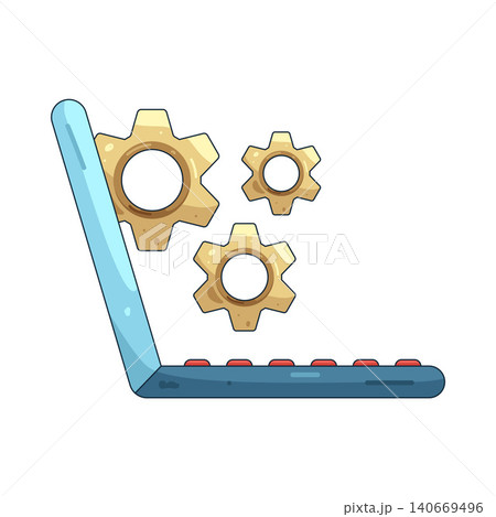 Illustration of laptop with gears Illustration of laptop with gears 140669496