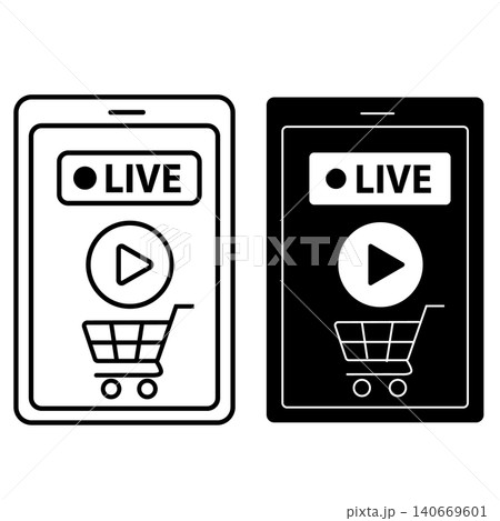 Live Shopping icon.  Live Vector sign. Representing real time e commerce sales and online streaming symbol. flat style. 140669601
