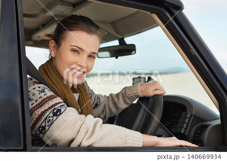 Portrait, woman or car window on adventure as exploration, travel or sightseeing in South Africa. Confident, female person or driver in motor transport for road trip as leisure, recreation or tourism Portrait, woman or car window on adventure as exploration, travel or sightseeing in South Africa. Confident, female person or driver in motor transport for road trip as leisure, recreation or tourism 140669934