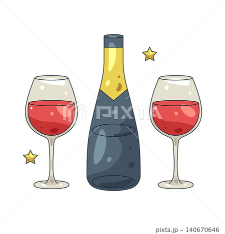 Illustration of champagne bottle with two glasses  140670646