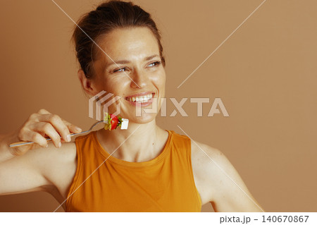 Contented Woman with Healthy Salad Snack 140670867
