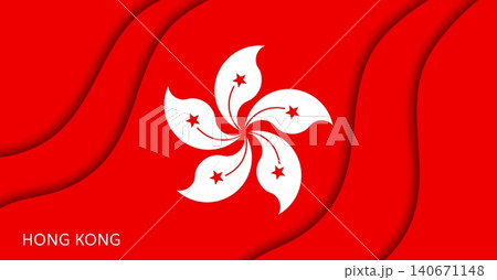 Hong Kong paper cut flag, papercut national holiday banner. Waving red background with white Bauhinia orchid flower international sports event graphic and global business summit banner 140671148