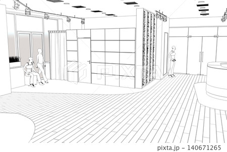 contour visualization of a large empty interior, sketch, outline contour visualization of a large empty interior, sketch, outline 140671265