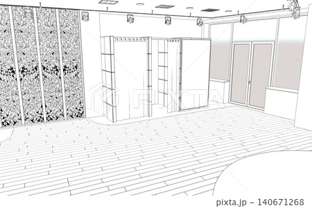 contour visualization of a large empty interior, sketch, outline contour visualization of a large empty interior, sketch, outline 140671268