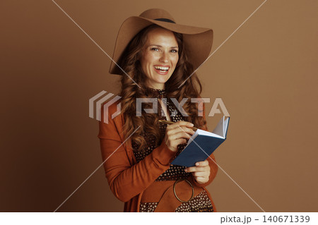Smiling Woman Making Notes in Blue Notebook Smiling Woman Making Notes in Blue Notebook 140671339