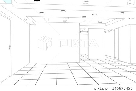 empty room, contour visualization, 3D illustration, sketch, outline 140671450