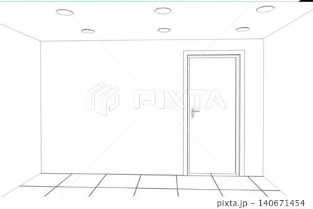 empty room, contour visualization, 3D illustration, sketch, outline empty room, contour visualization, 3D illustration, sketch, outline 140671454