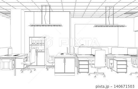 office contour visualization, 3D illustration, sketch, outline 140671503