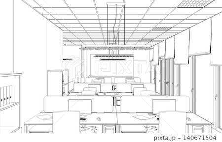 office contour visualization, 3D illustration, sketch, outline 140671504