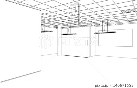 empty pavilion, contour visualization, 3D illustration, sketch, outline empty pavilion, contour visualization, 3D illustration, sketch, outline 140671555