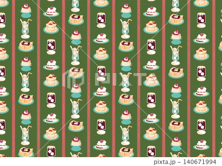 グリーンとピンクのレトロ喫茶スイーツストライプ背景 グリーンとピンクのレトロ喫茶スイーツストライプ背景 140671994