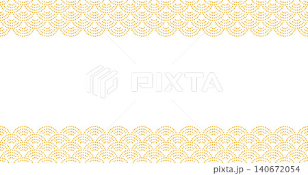 Golden fish scale pattern with decorative dots creates elegant textured frame. Ornamental design with scalloped borders and luxury details. Golden fish scale pattern with decorative dots creates elegant textured frame. Ornamental design with scalloped borders and luxury details. 140672054
