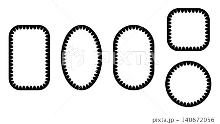 Scallop border frames with ornamental lace edges. Circle, oval, and square shapes featuring delicate wave patterns perfect for labels, tags, and decorative design elements. Scallop border frames with ornamental lace edges. Circle, oval, and square shapes featuring delicate wave patterns perfect for labels, tags, and decorative design elements. 140672056